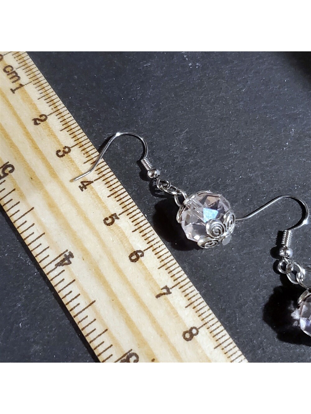 Vintage Light Pink Crystal Beads Antique Silver Carved Accents Earrings - Picture 10 of 10